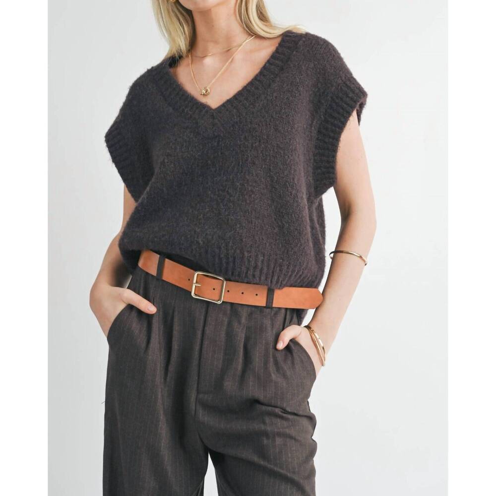NEW SAGE THE LABEL peyton oversized v neck sweater vest in chocolate